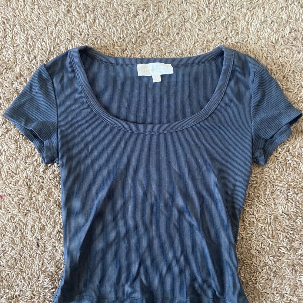 Dark Gray Ribbed Scoop Neck Crop Top